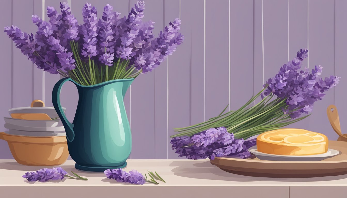 Lavender flowers in a kitchen setting with a question mark