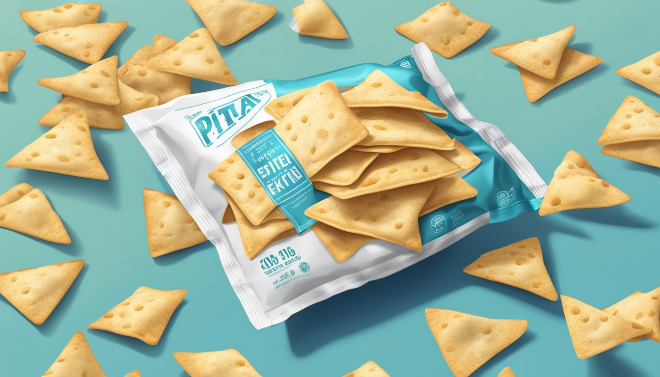 A pile of expired pita chips spilling out of an open bag, with a faded expiration date printed on the packaging