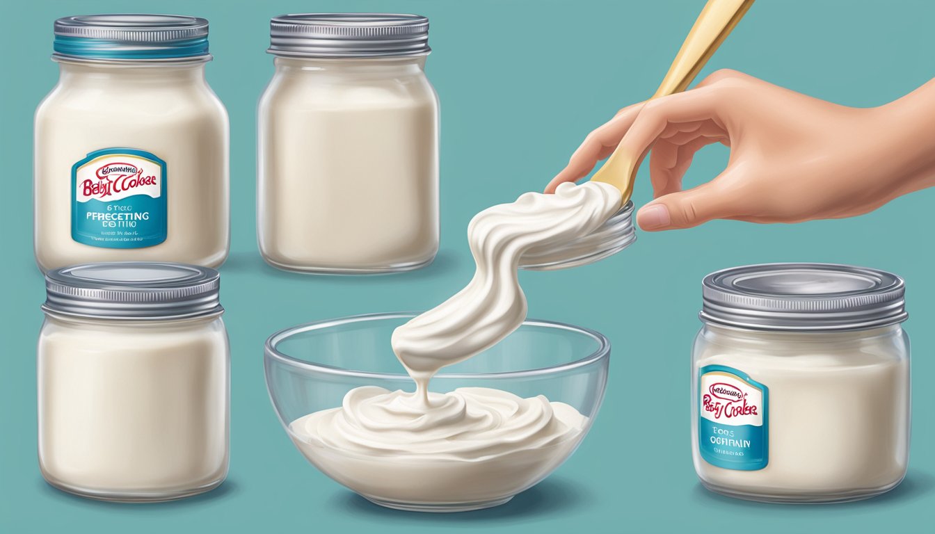 A jar of Betty Crocker frosting with a spoonful being lifted up