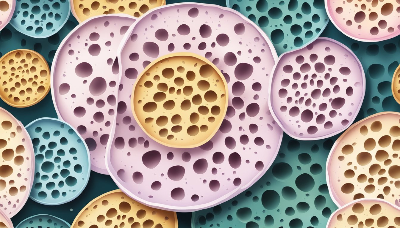 A close-up of a sliced lotus root with water droplets, showcasing its unique pattern and texture