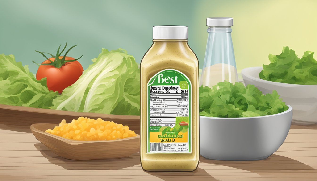 An open bottle of expired salad dressing mix with a best by date clearly displayed