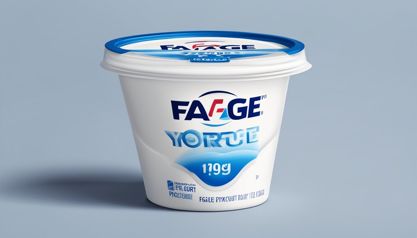 An open container of expired Fage Greek yogurt with a visible expiration date on the packaging