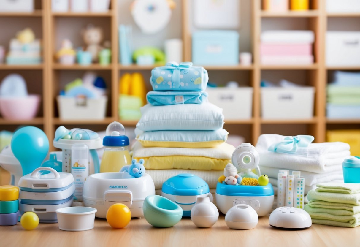 A crowded baby registry with a mix of high-quality and lower-priced items, all neatly organized within a budget-conscious layout