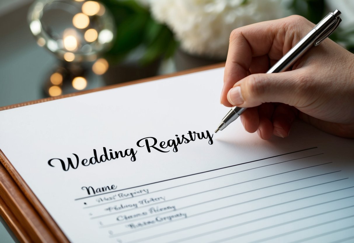 A wedding registry being filled out with one name clearly written first