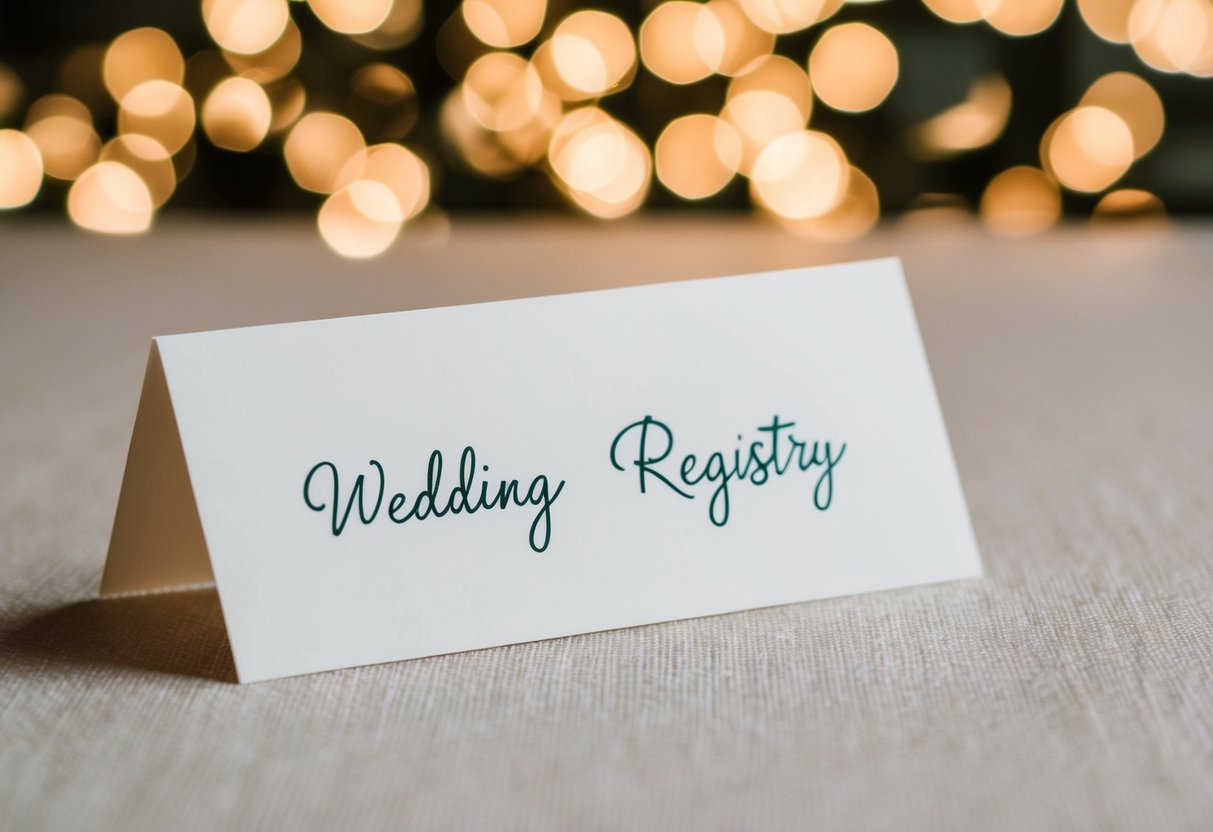 A wedding registry with two names written on a blank card