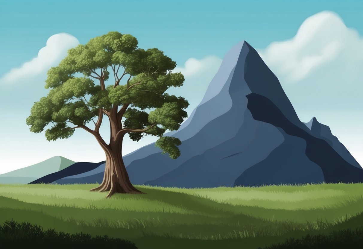 A sturdy oak tree intertwines with a resilient mountain, symbolizing the challenges and growth in Taurus and Capricorn compatibility