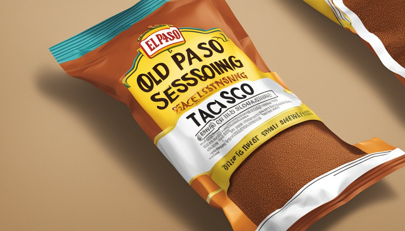 A packet of Old El Paso taco seasoning with a warning label and a question mark