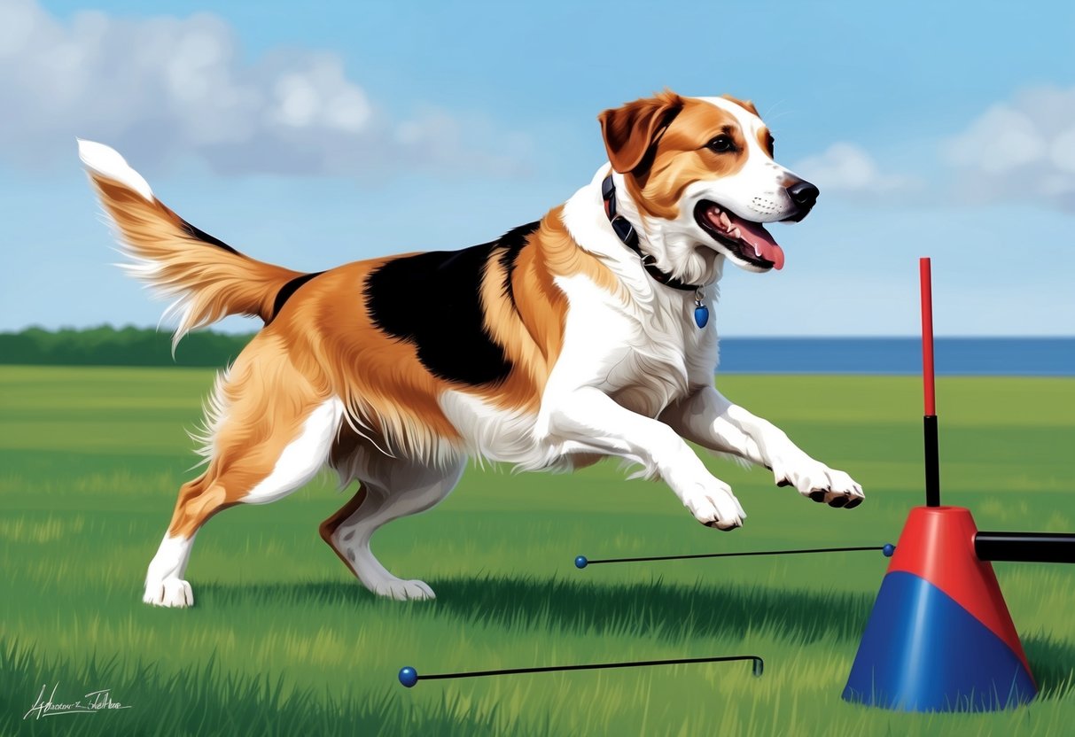 A Nova Scotia Duck Tolling Retriever dog demonstrating agility and obedience skills in a training session