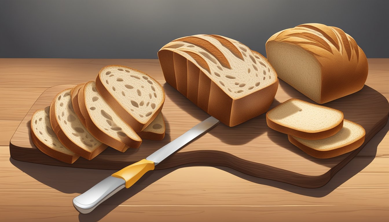 A variety of bread types displayed on a wooden cutting board, including sliced sunbeam bread with visible mold