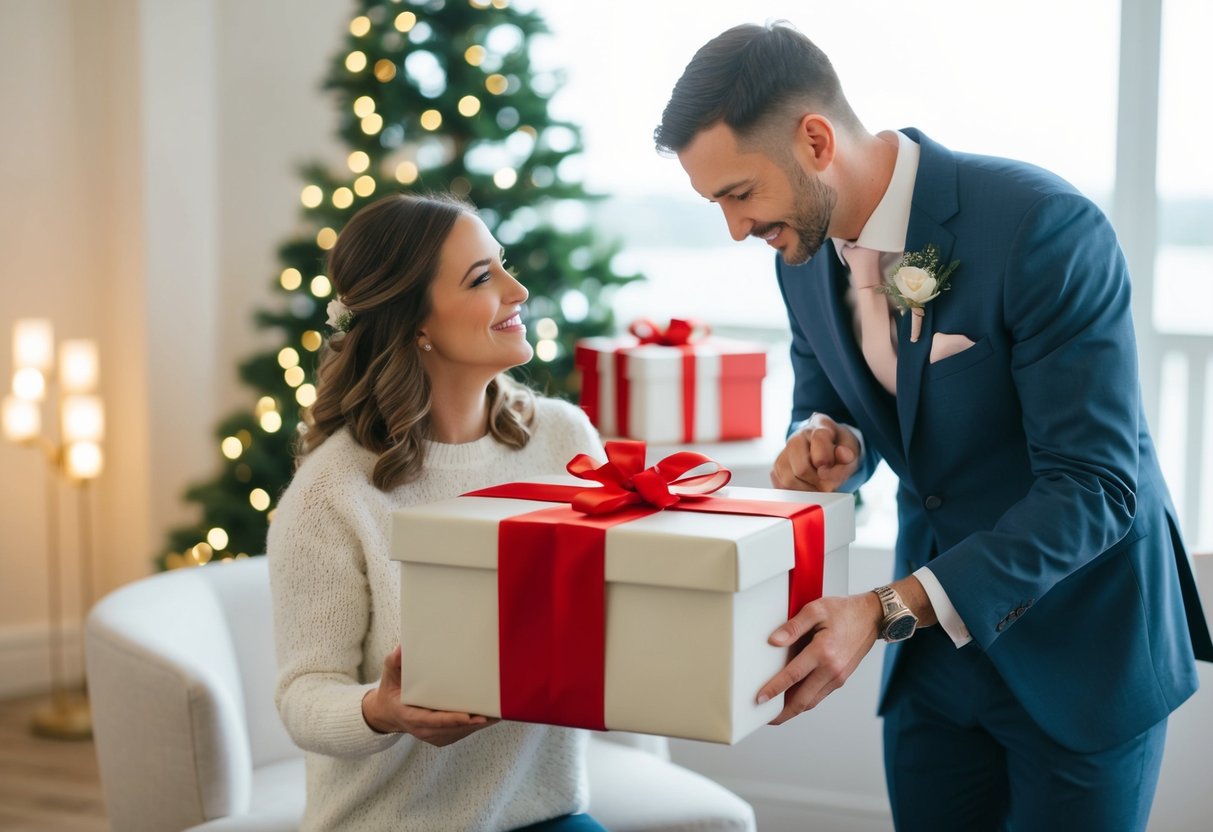 A couple opening a gift box not on their wedding registry