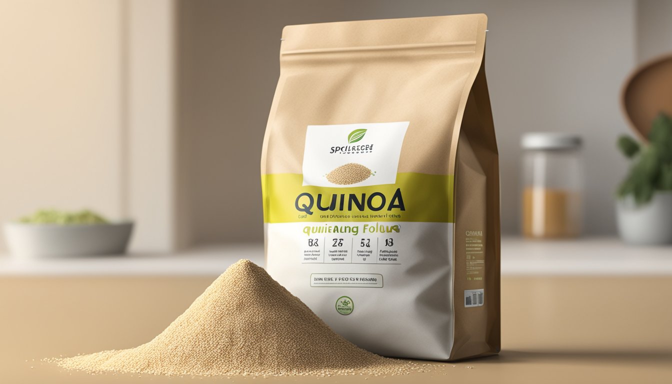 A bag of expired quinoa flour next to a fresh bag, with visible signs of spoilage such as discoloration and a rancid smell