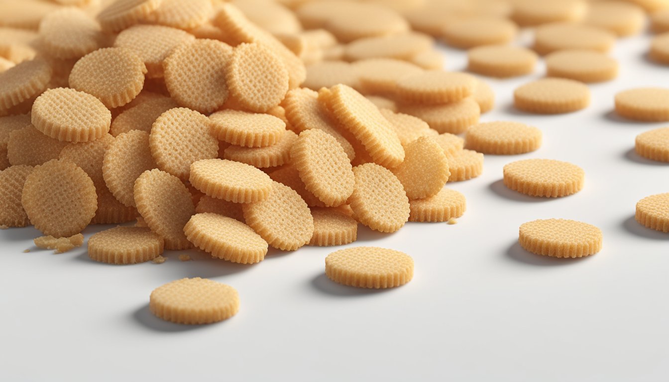 A pile of Nabisco Nilla wafer crumbs sits on a clean, white surface, surrounded by scattered whole wafers