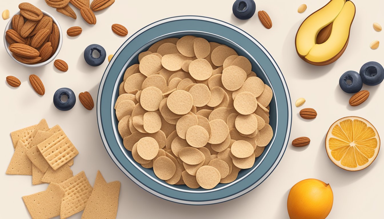 A bowl of crushed Nilla wafers surrounded by various healthy alternatives like fruits, nuts, and whole grain crackers