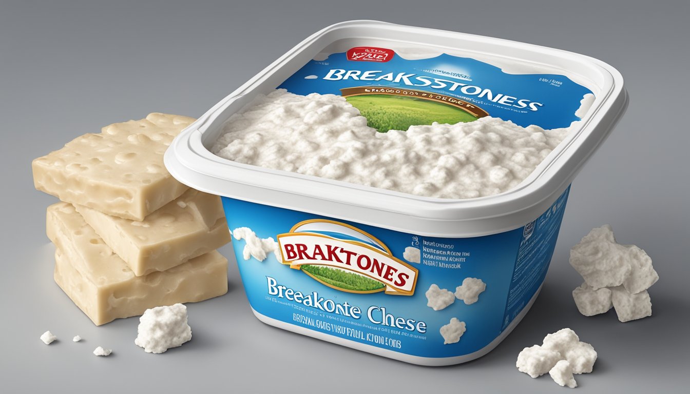 A carton of expired Breakstones cottage cheese with visible mold and a foul odor