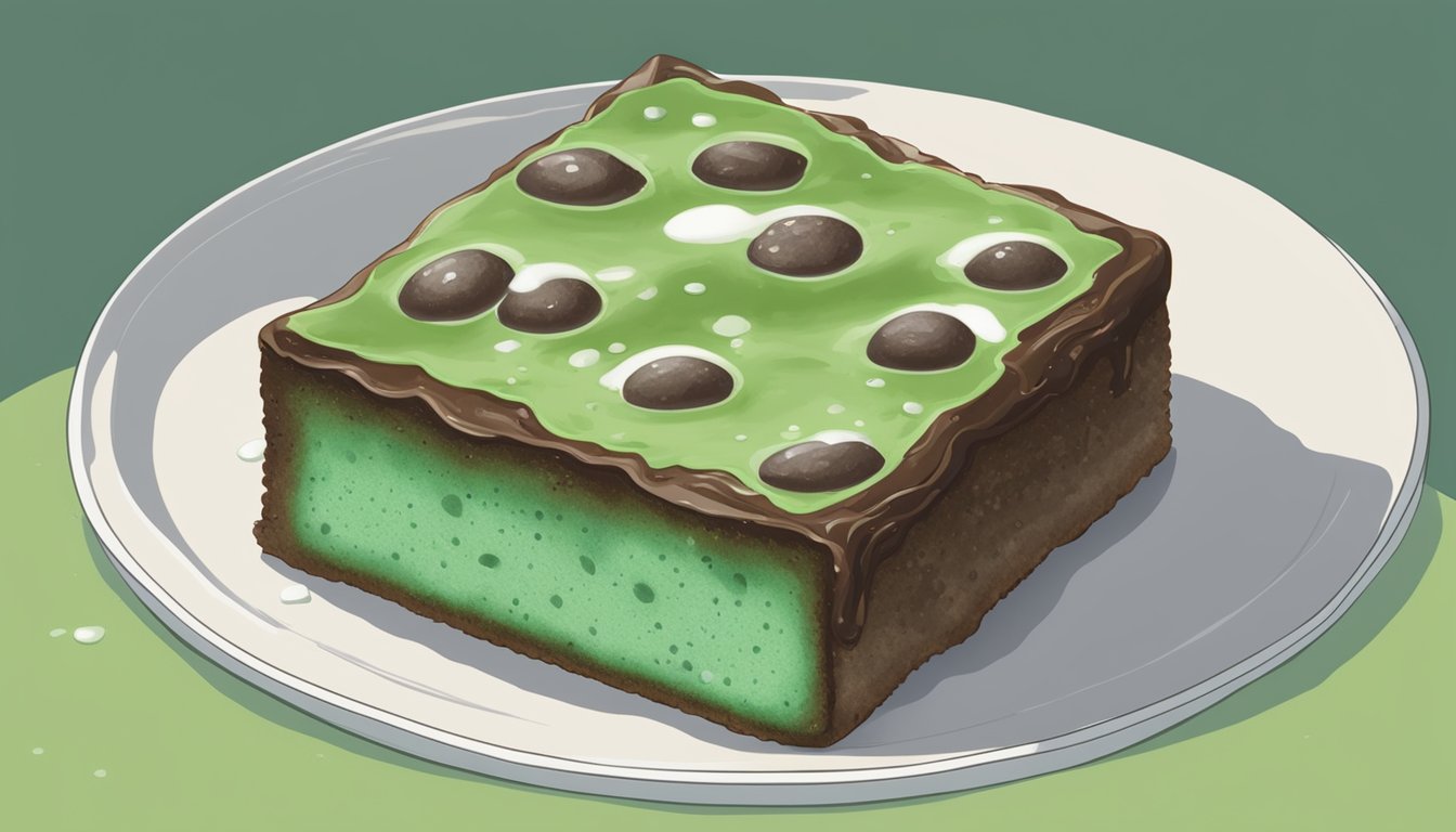 A moldy Tastykake snack cake sits on a plate, surrounded by visible green and white mold spots