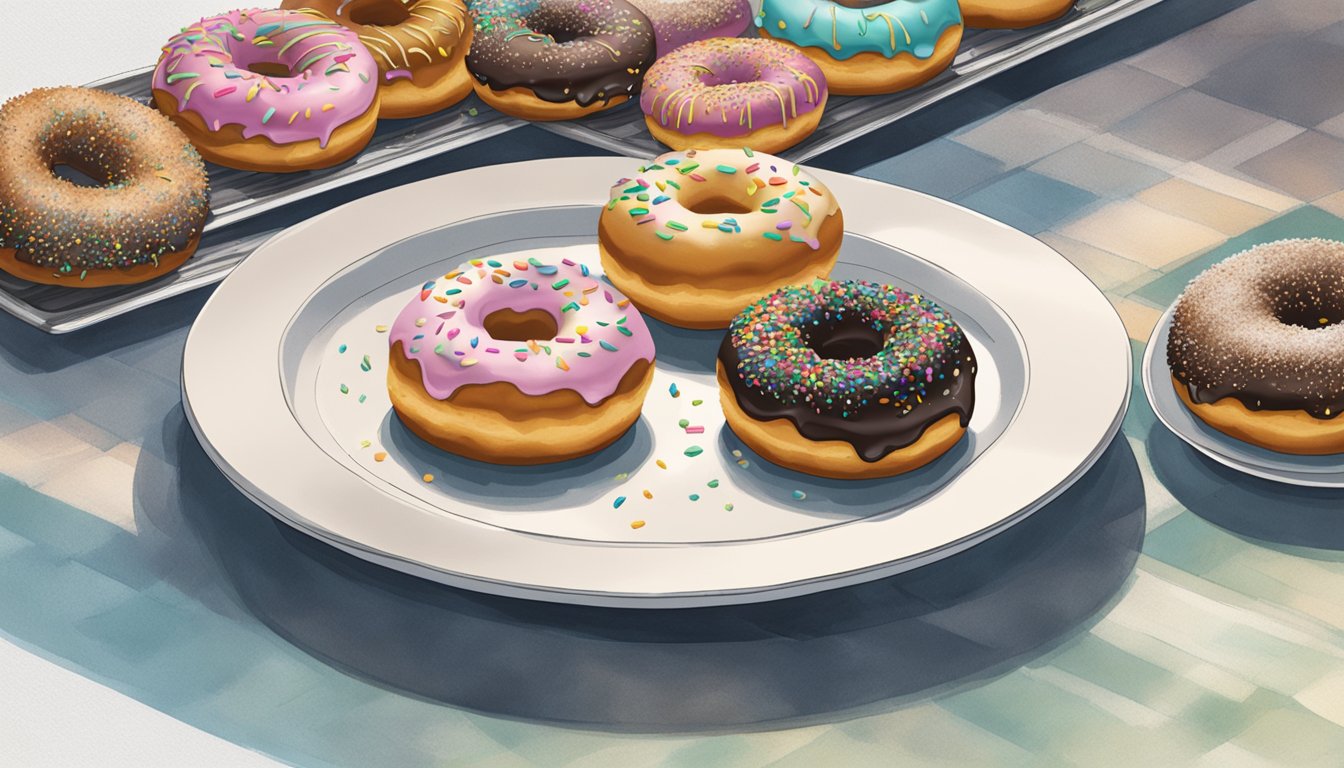 A moldy Entenmann's donut sits on a plate, surrounded by other untouched donuts