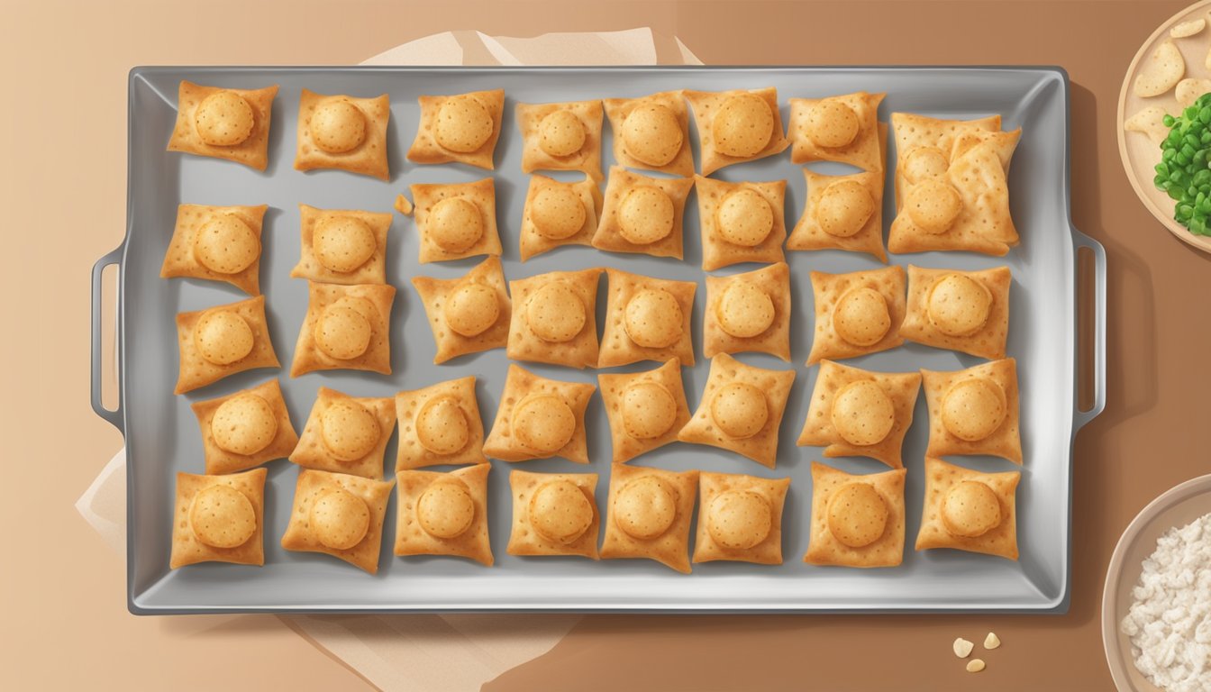 A plate of Totino's Pizza Rolls, some still partially uncooked, sits on a baking sheet next to a timer