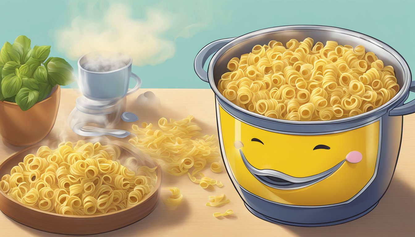 A pot of undercooked Lipton Sidekicks pasta with steam rising