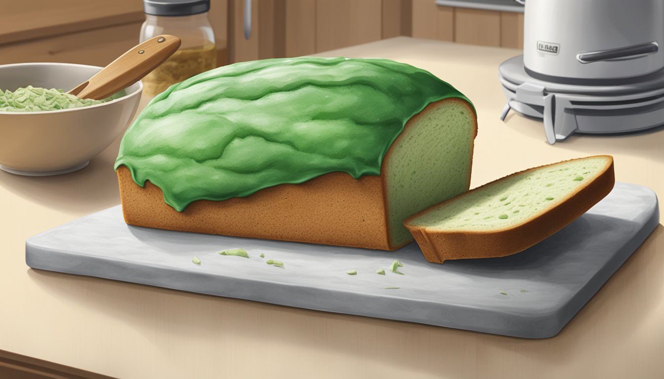 A loaf of Sara Lee bread covered in green and white mold, sitting on a kitchen counter next to a knife and cutting board