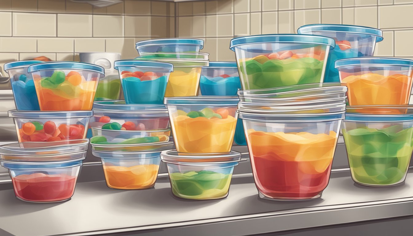 An open jell-o pudding cup with an expired date on the packaging, surrounded by other unopened pudding cups on a kitchen counter