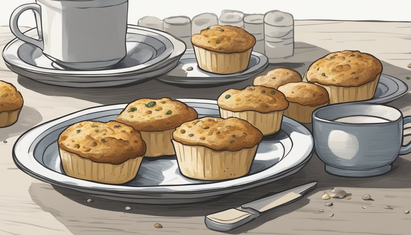 A moldy Thomas English muffin sits on a plate, surrounded by other untouched muffins