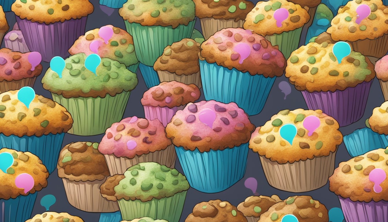 A pile of stale muffins covered in mold, with a question mark above them