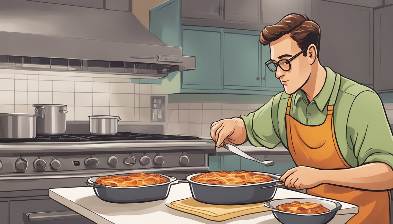 A person cutting into a steaming Stouffer's lasagna with a concerned expression