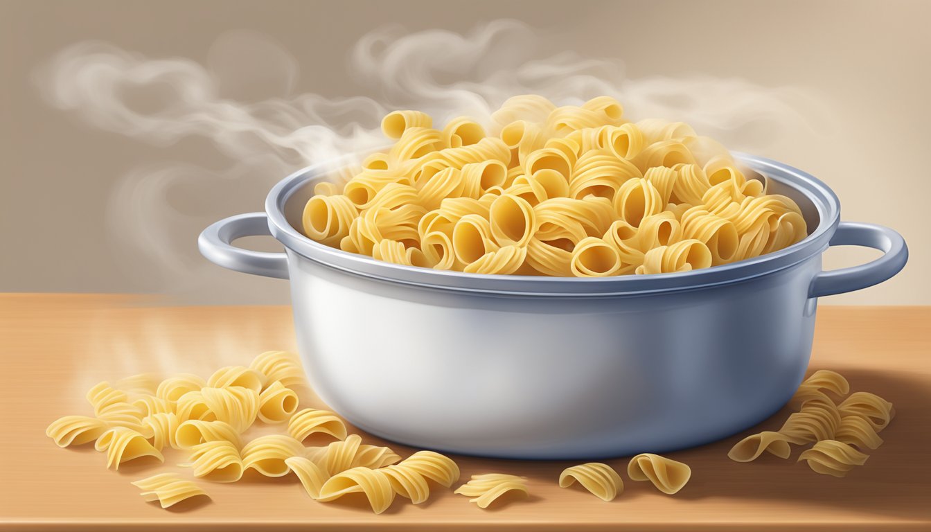 A pot of undercooked Barilla pasta with steam rising