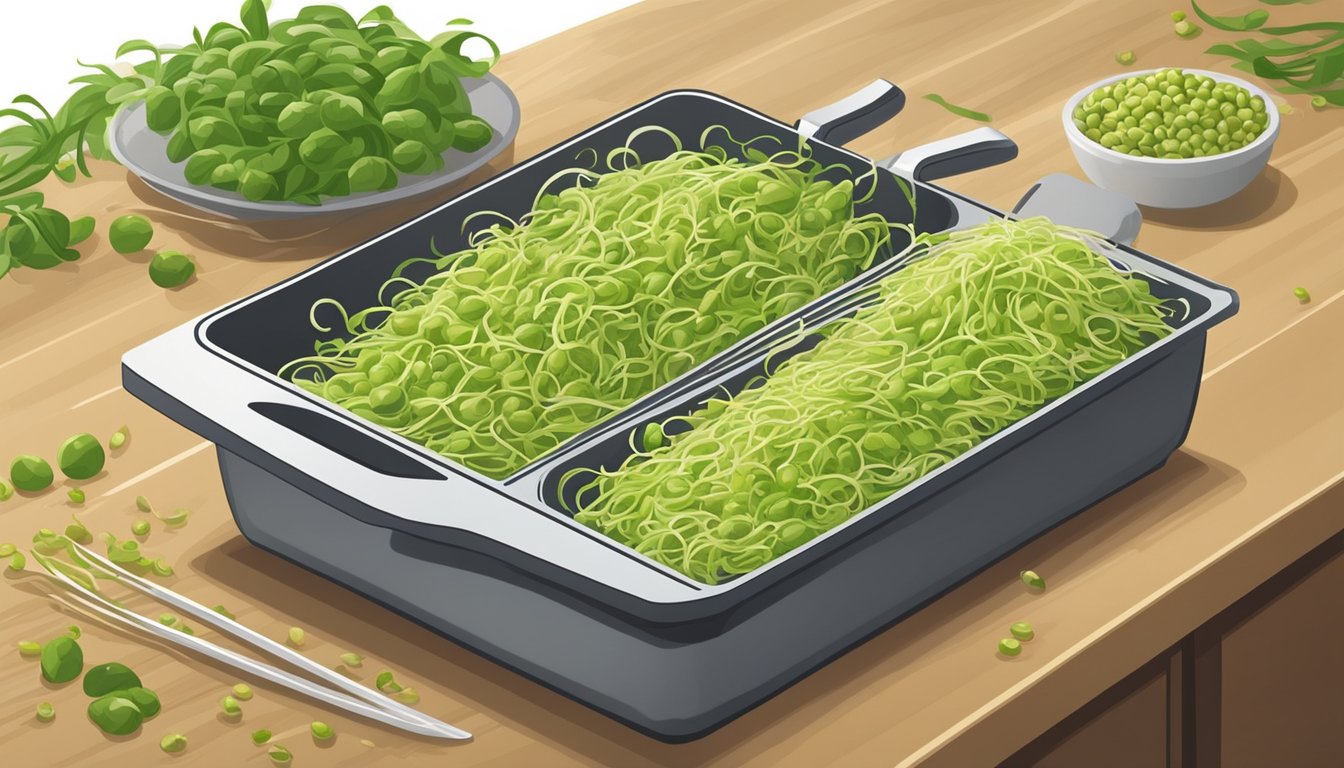 Fresh soybean sprouts being washed and prepared on a clean cutting board, ready to be incorporated into a variety of meals