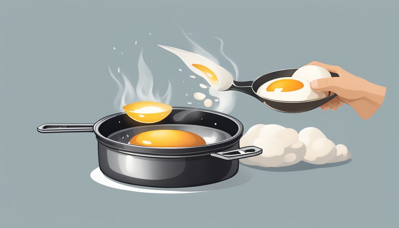 A chef cracks open a goose egg into a sizzling pan