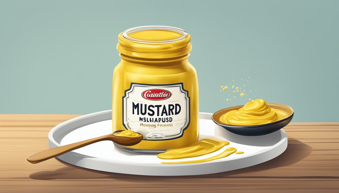 A jar of expired mustard being opened and a small spoonful being tasted cautiously