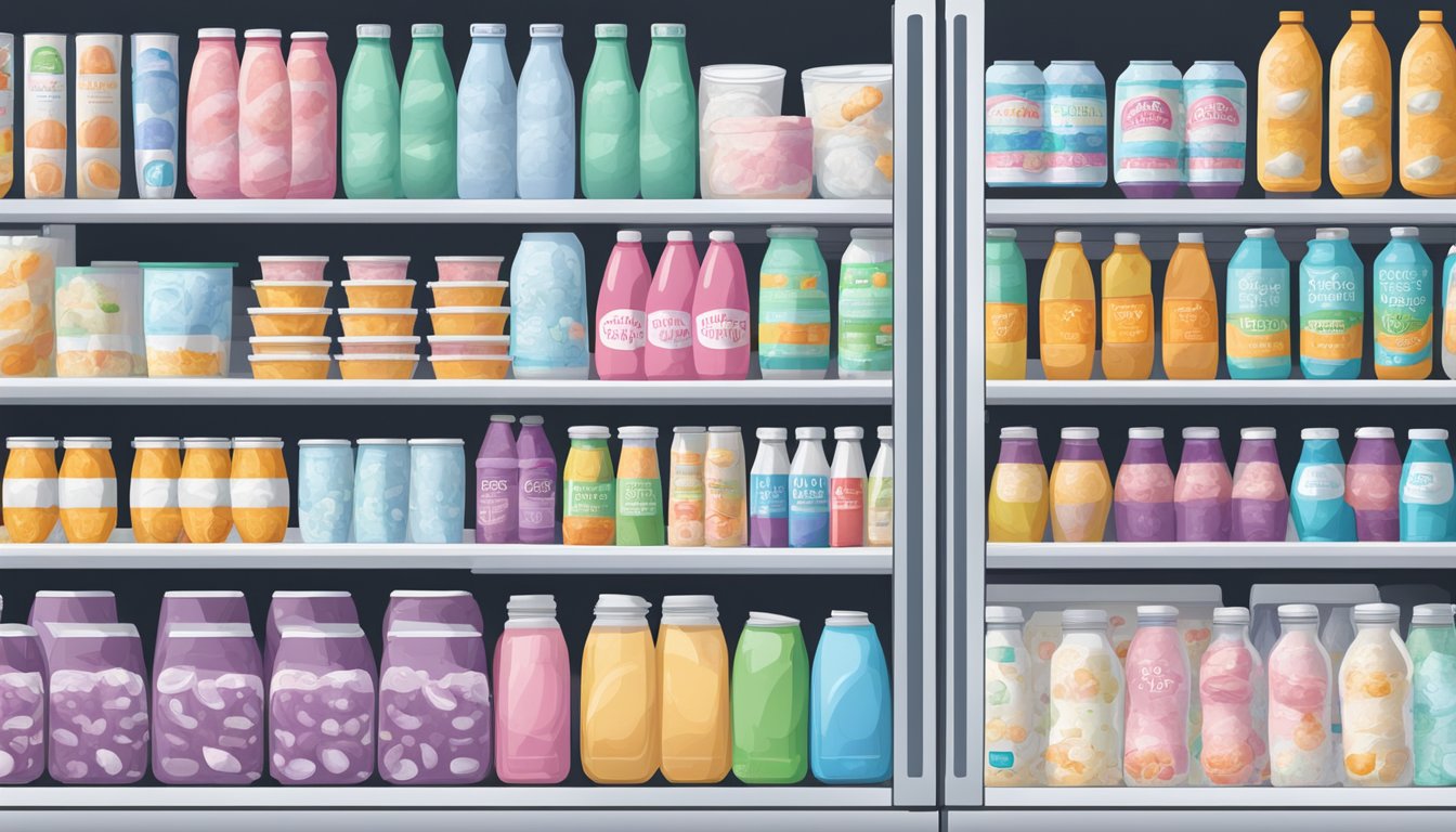 A refrigerator full of expired yogurt drinks, some with mold, others separated, and all past their expiration dates