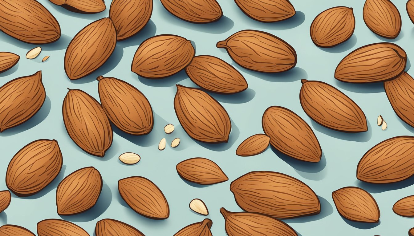 Almonds being washed and placed on a clean surface, then some being cracked open and eaten