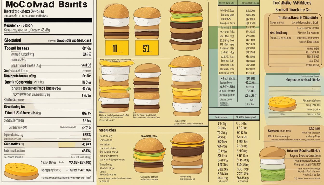 A table with various McDonald's breakfast sandwiches and their nutritional information displayed in a comparative chart