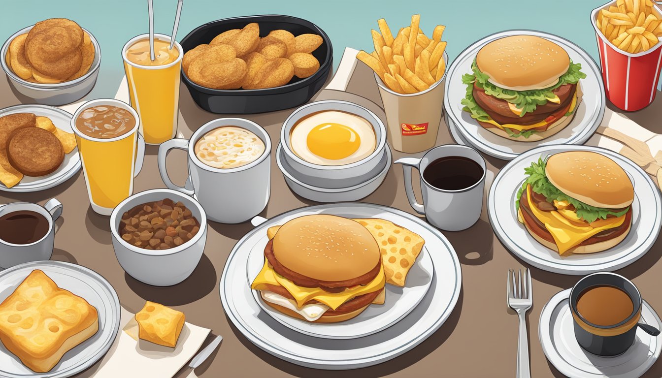 A table with a tray of McDonald's breakfast items from different countries, including unique regional variations