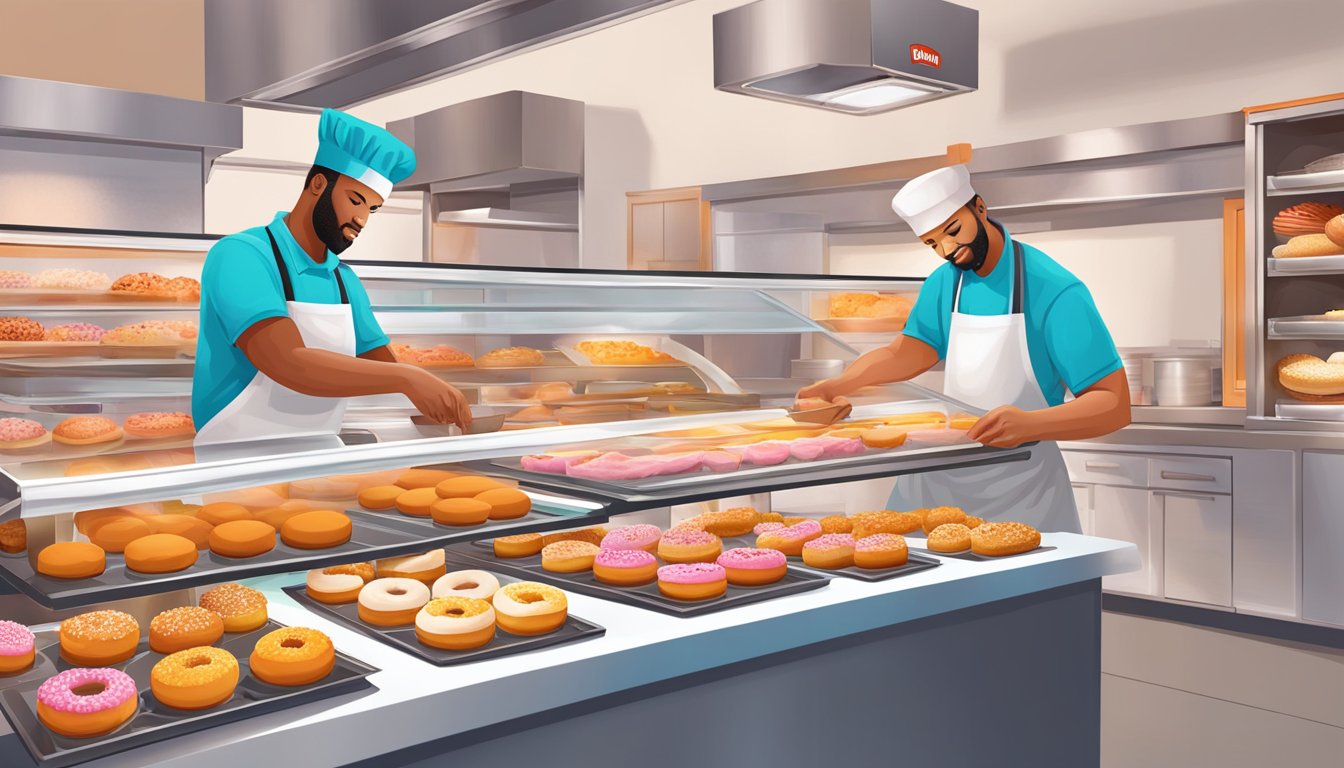 A baker carefully selects ingredients, mixing vibrant colors and bold flavors, crafting the perfect Dunkin' Doughnut