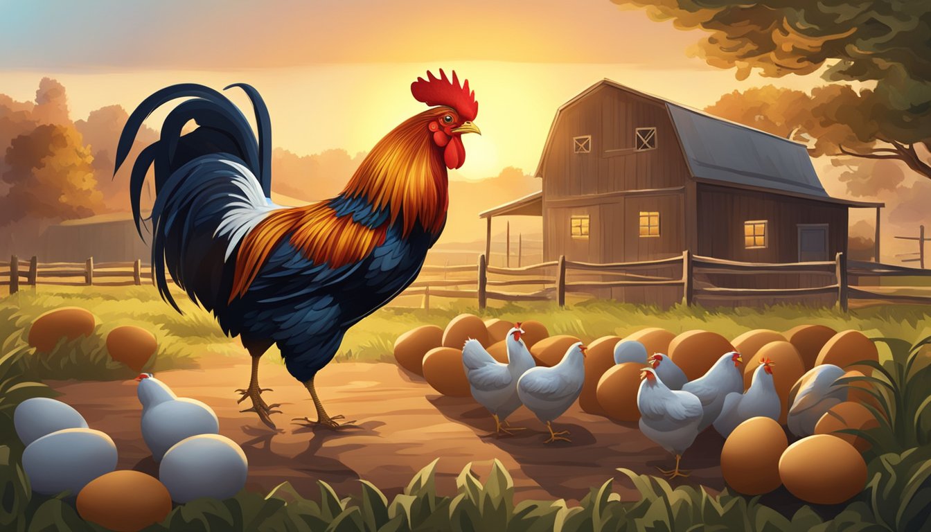 A rooster crows as the sun rises over a farm. A chef gathers fresh eggs and prepares them for a new breakfast menu