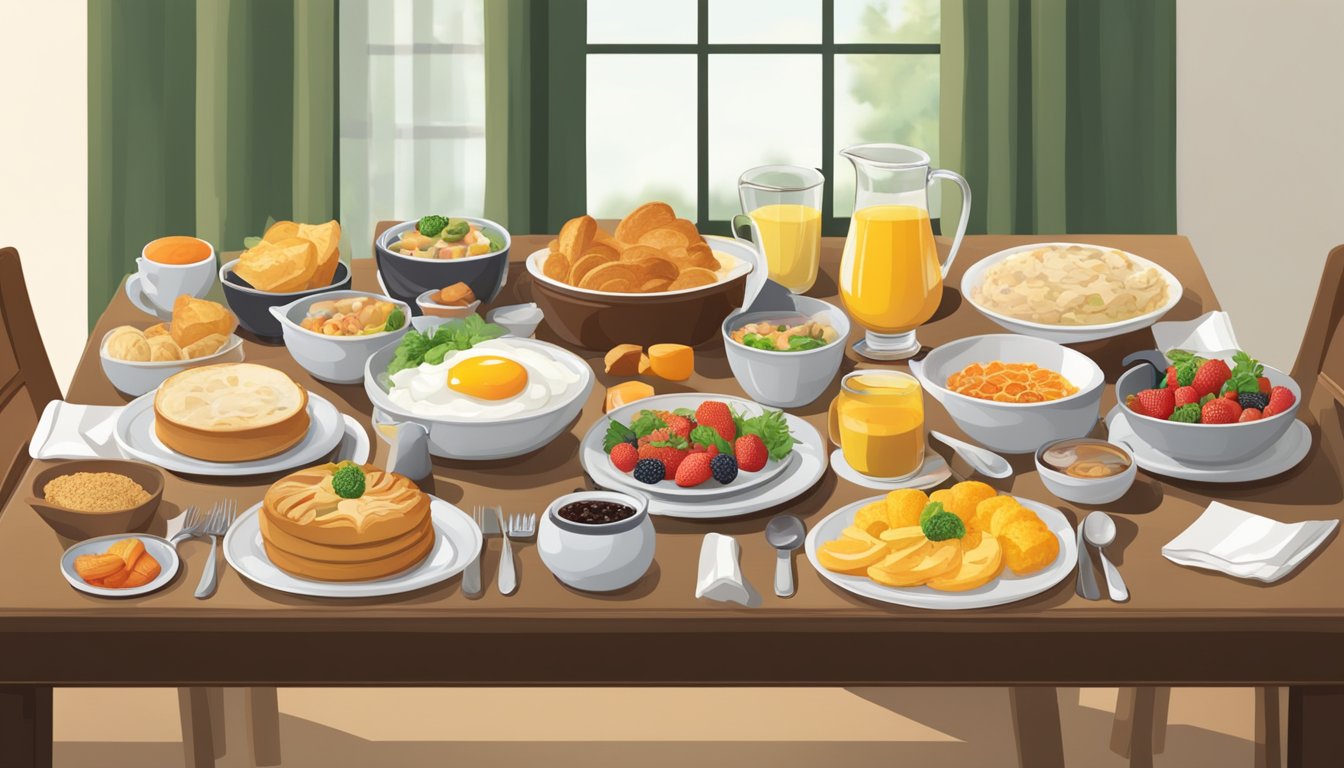 A table set with a variety of seasonal breakfast items, including both successful and unsuccessful dishes