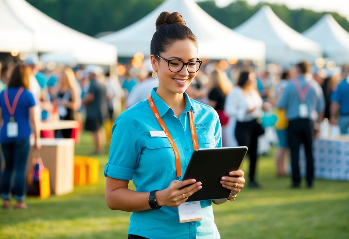 A freelance event manager coordinates a large outdoor festival, overseeing vendors, performers, and logistics