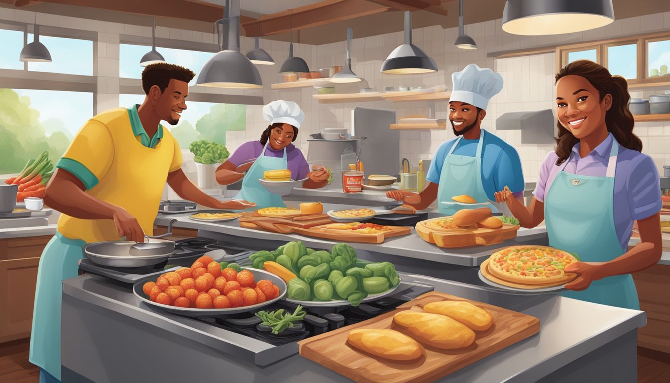 The Wendy's Breakfast Crew gathers in the kitchen, surrounded by baskets of fresh produce and sizzling griddles, as they prepare a delicious morning spread