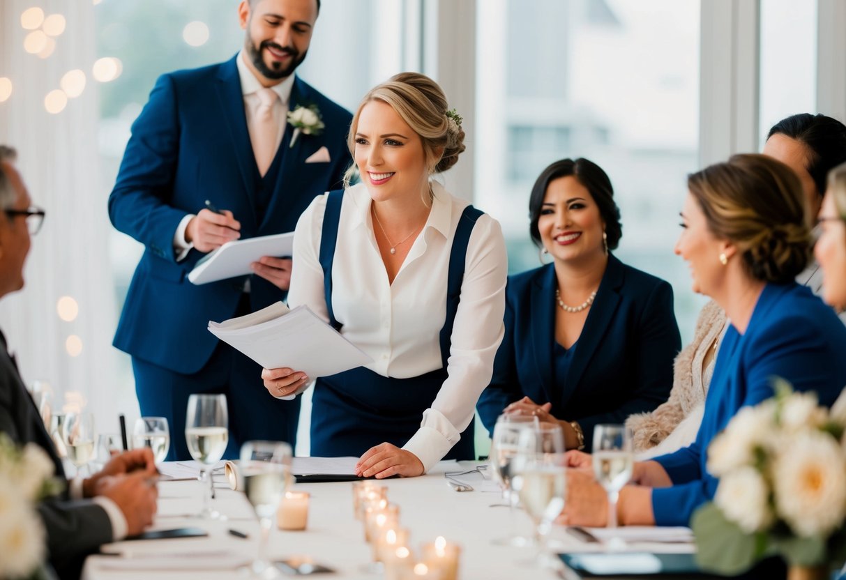 A wedding planner coordinates vendors, schedules, and budgets for a wedding event