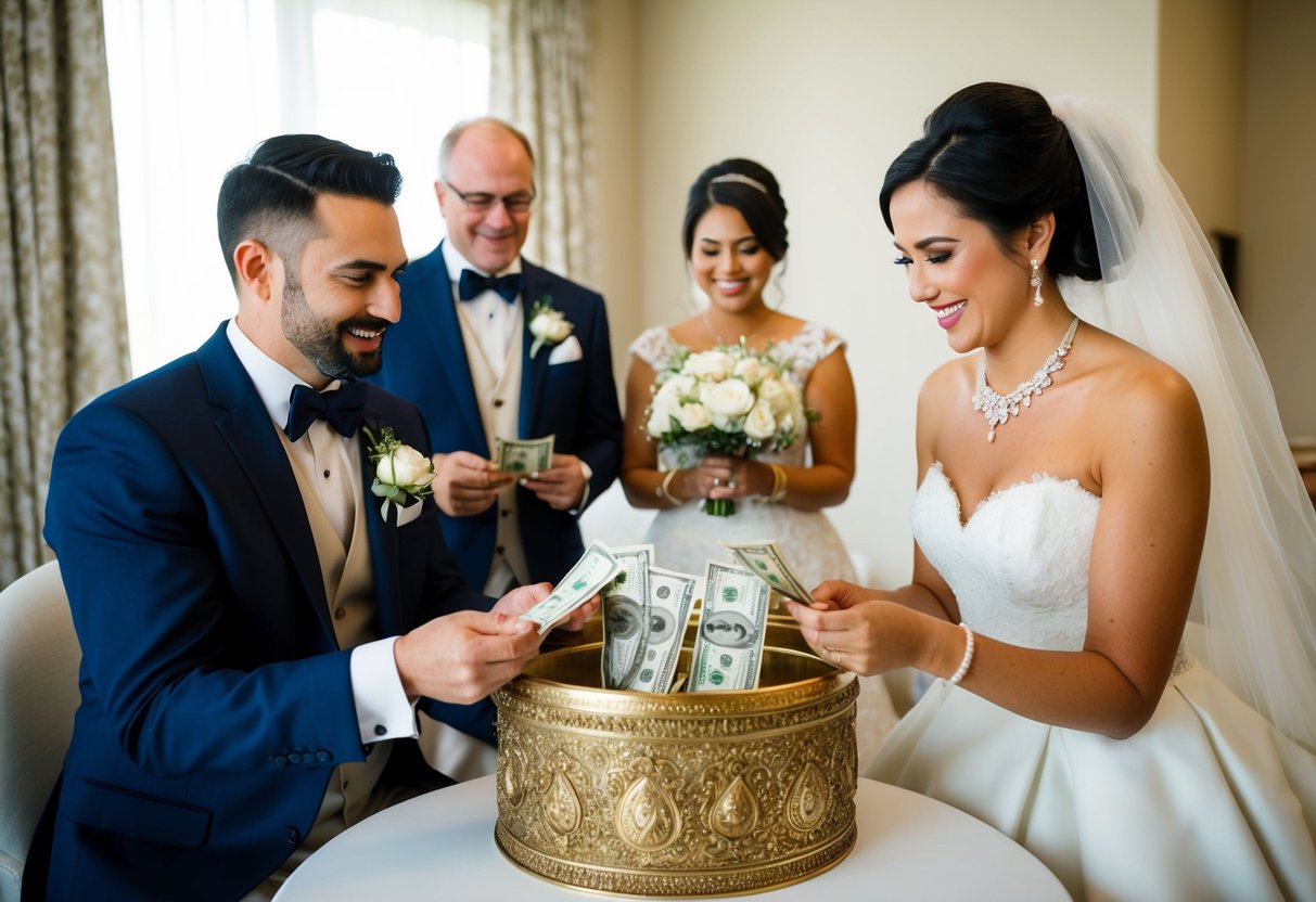 A bride and groom's families pool money into a decorative wedding fund