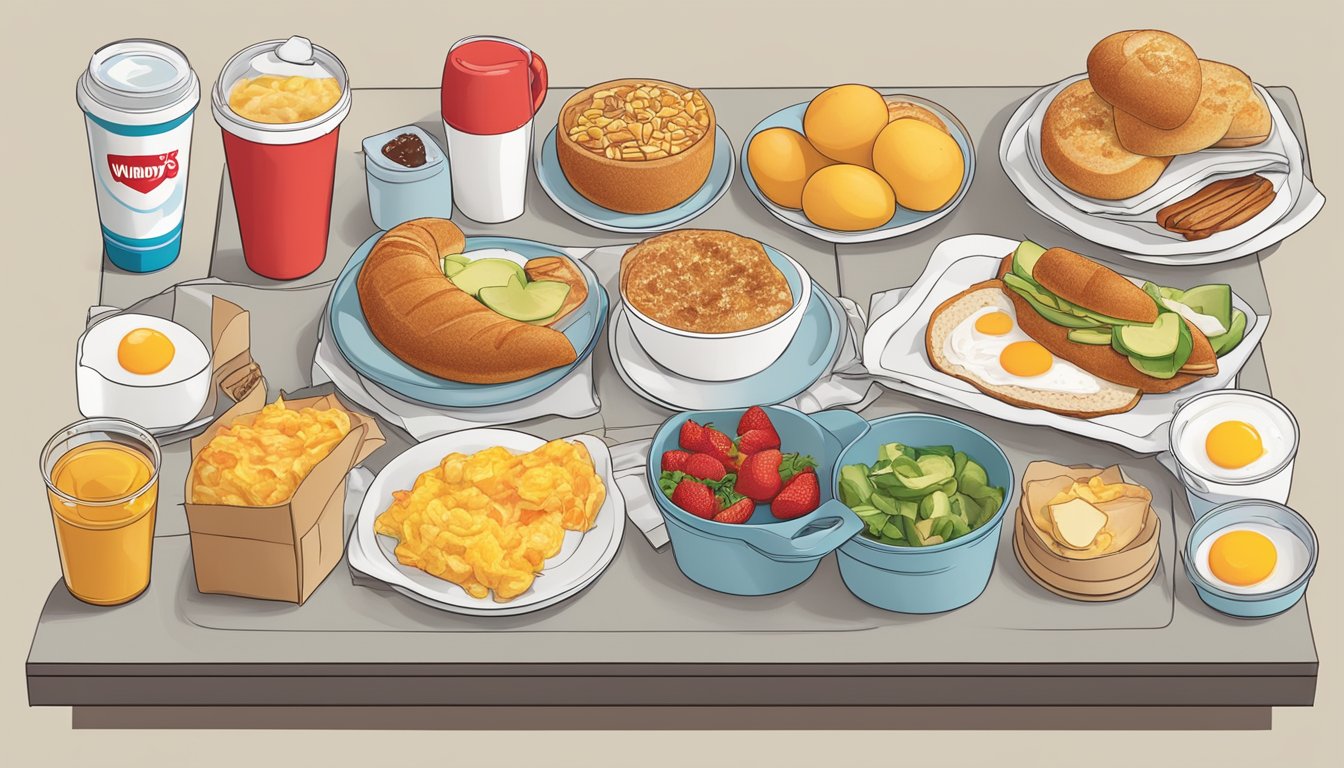 A table with various Wendy's breakfast items and their corresponding nutritional information displayed in a clear and organized manner