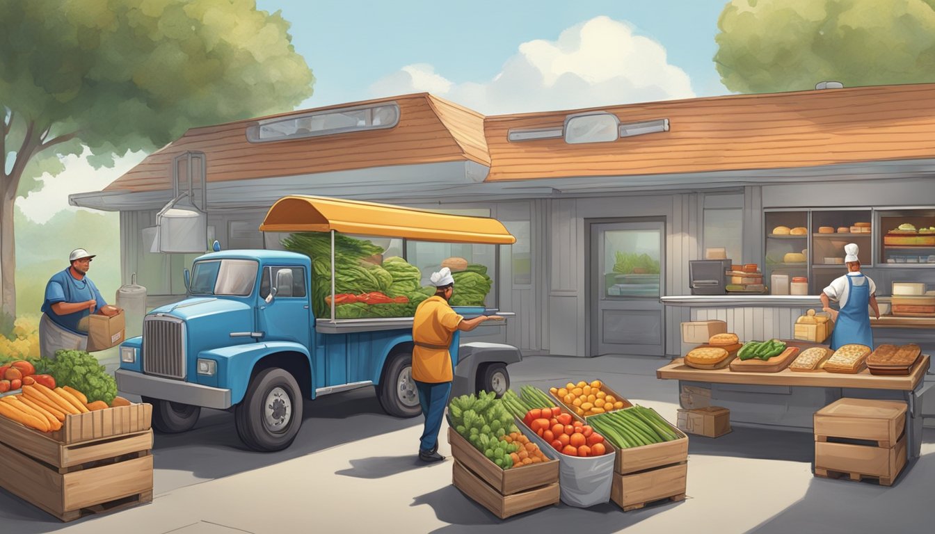 A farmer harvesting fresh produce, a delivery truck unloading crates, and a chef preparing breakfast items in a Burger King kitchen