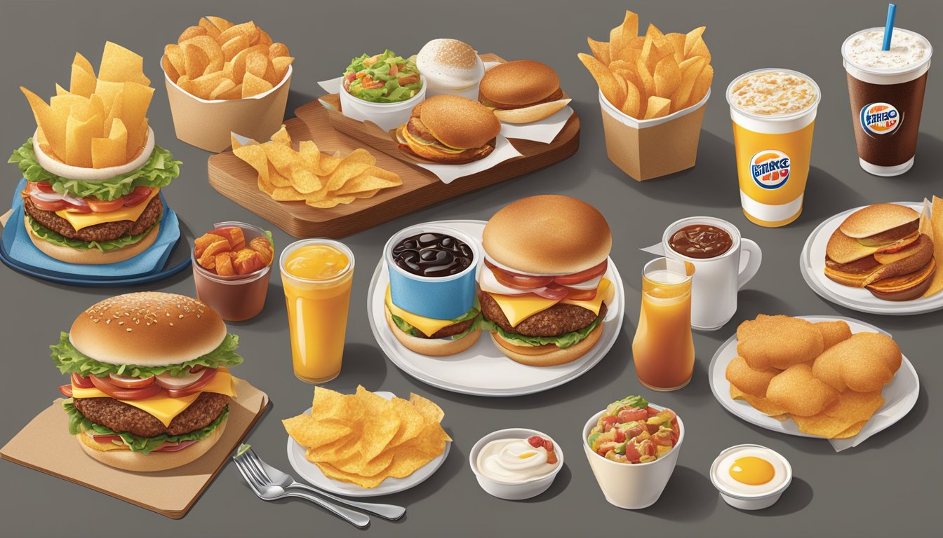 A table with a variety of breakfast items from Burger King, showcasing regional variations across America