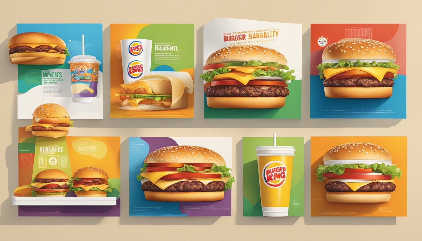 A colorful timeline of Burger King breakfast marketing materials, from vintage ads to modern sustainability-focused campaigns