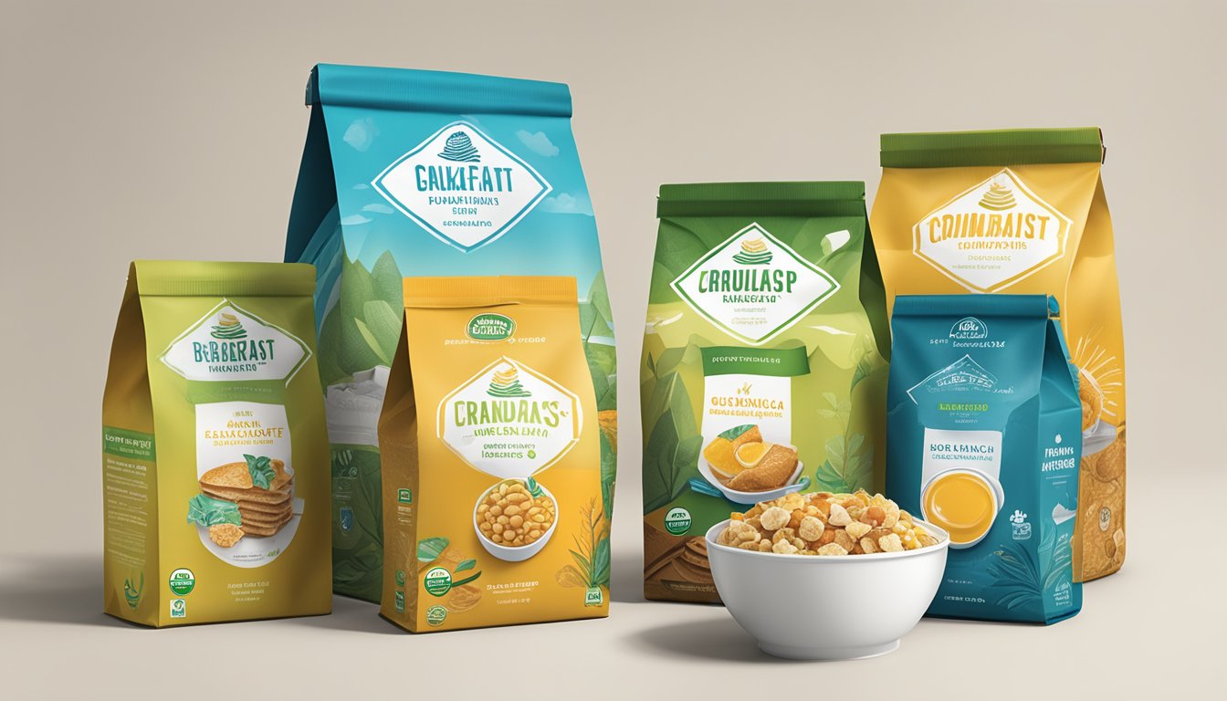 A modern breakfast packaging design featuring collaborations and co-branding logos, with a focus on sustainability and environmental concerns