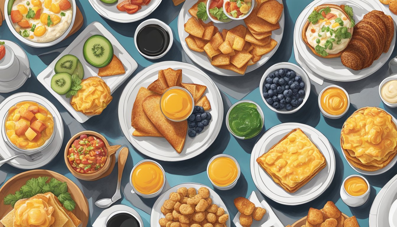 A vibrant breakfast spread with a variety of signature sides and smaller bites, showcasing the diversity and adaptability of BK's breakfast menu