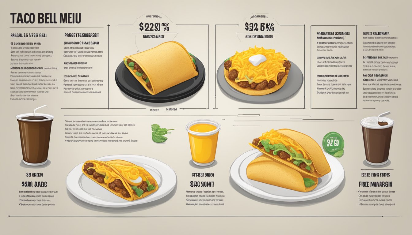 A Taco Bell breakfast menu displayed with pricing and profit margin calculations