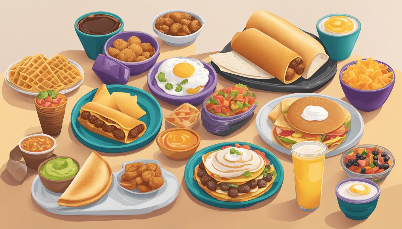 A colorful spread of international breakfast options from Taco Bell, including sweet variations from around the world